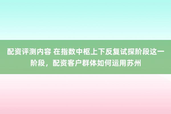 配资评测内容 在指数中枢上下反复试探阶段这一阶段，配资客户群体如何运用苏州