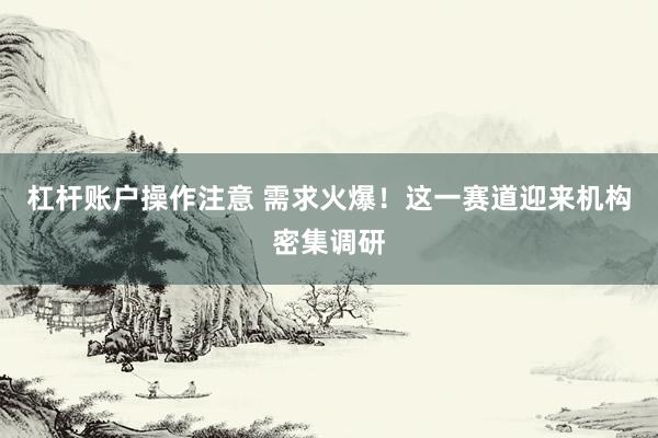 杠杆账户操作注意 需求火爆！这一赛道迎来机构密集调研
