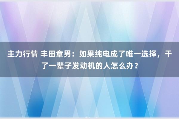 主力行情 丰田章男：如果纯电成了唯一选择，干了一辈子发动机的人怎么办？